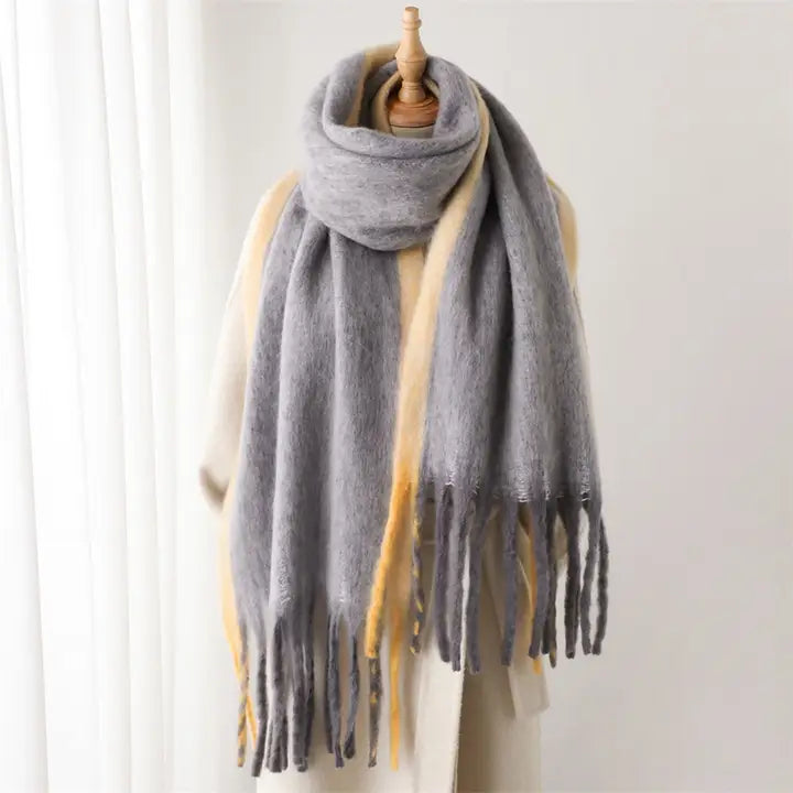 Loopy Yarn Ombre Scarf with Soft Tassels