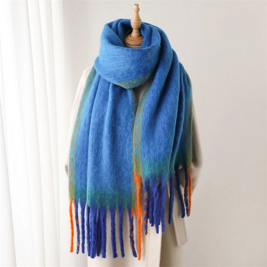 Loopy Yarn Ombre Scarf with Soft Tassels