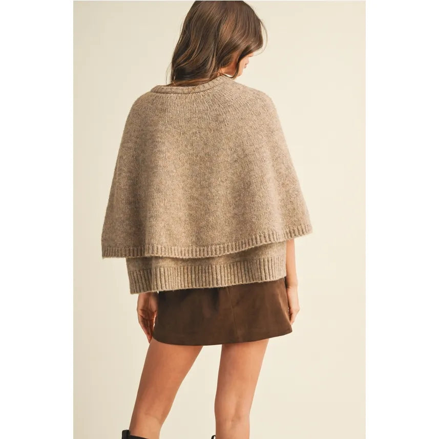 Button Front Tiered Knit Capelet