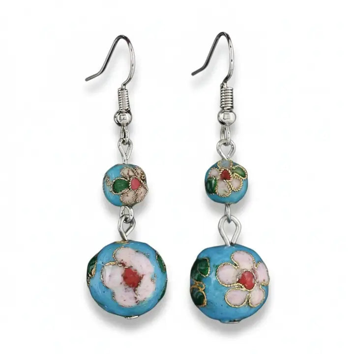 Artisan Enamel and Filigree Drop Earrings