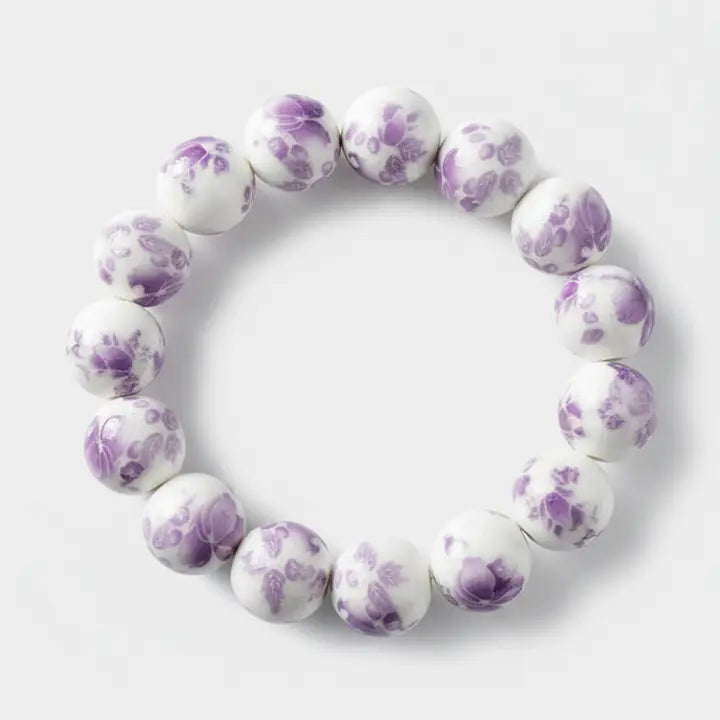 Ink-Wash Painted Ceramic Bead Bracelet