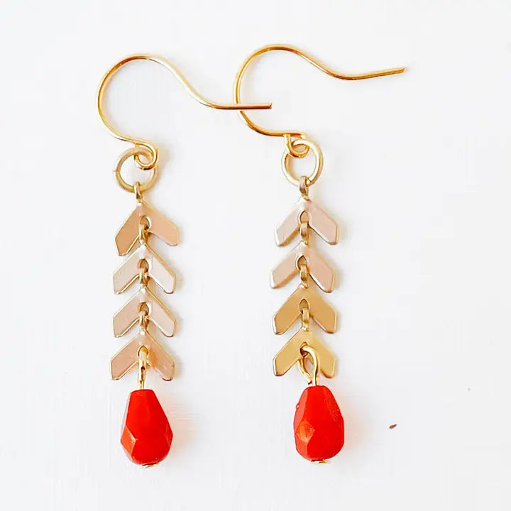 Small Chevron and Red Bead Earrings