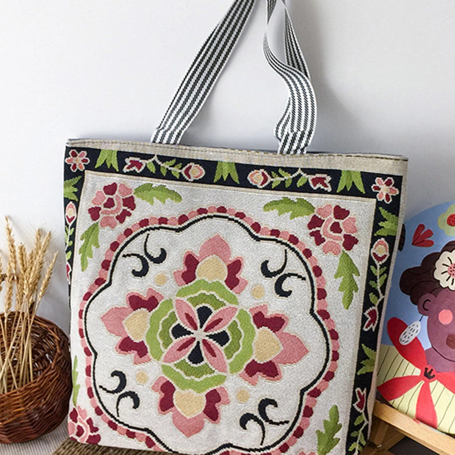 Spring Garden Embroidered Canvas Tote