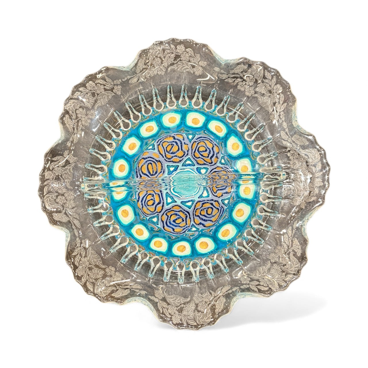 Scalloped Glass Candy Dish with Etched Rim – Artisan Elegance