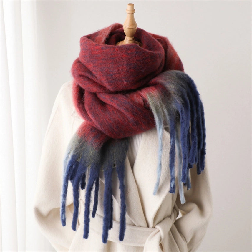 Loopy Yarn Ombre Scarf with Soft Tassels