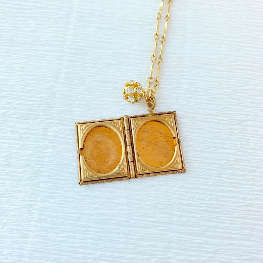 Brocade Etched Book Locket Necklace