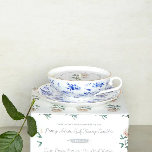 Peony & Olive Leaf Teacup Candle