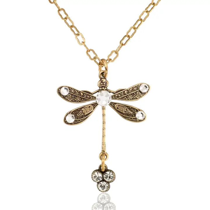 Crystal Drop Dragonfly Pendant Necklace