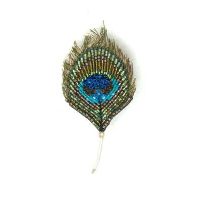 Red Eyed Lumminous Peacock Feather Pin