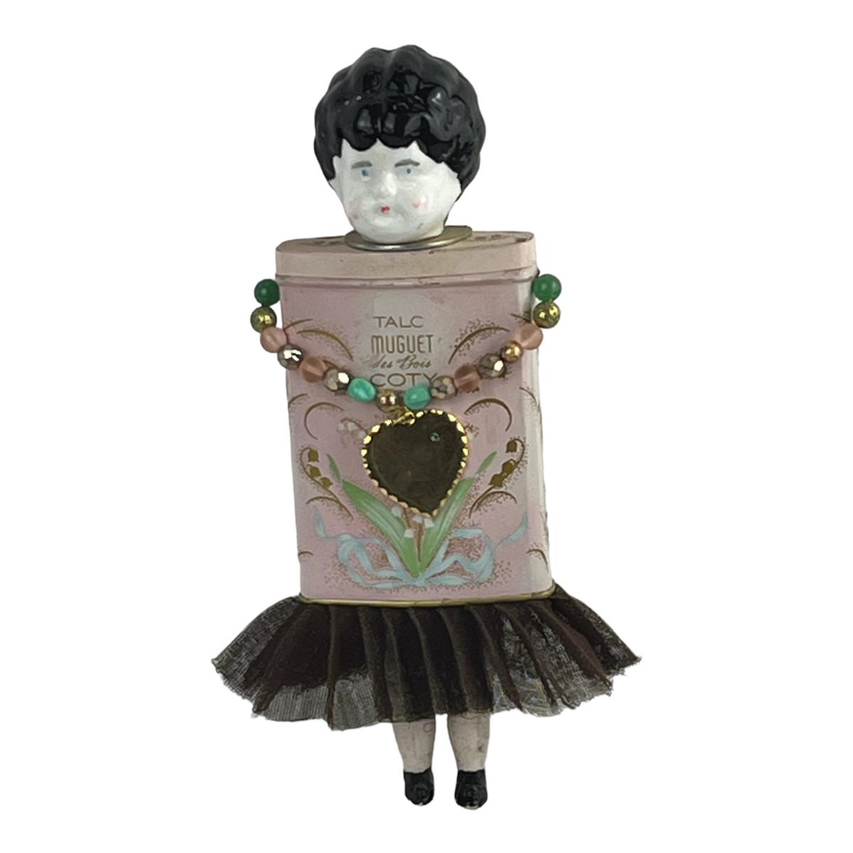 Primitive Twig Wall Doll Sculpture-Pink Talc Tin