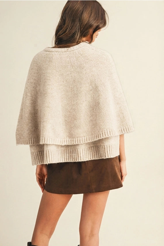 Button Front Tiered Knit Capelet