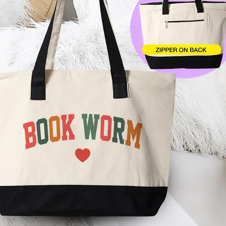 Bookworm Heart Canvas Tote Bag