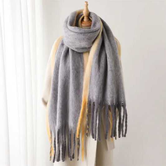 Loopy Yarn Ombre Scarf with Soft Tassels
