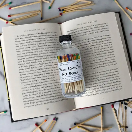 Burn Candles Not Books Rainbow Safety Match Bottle