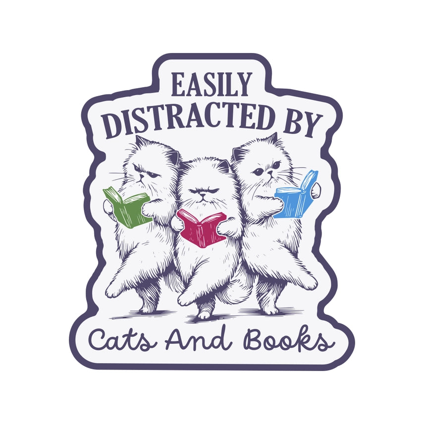 Easily Distracted by Cats and Books Sticker