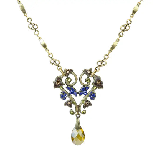 Purple and Brown Flowering Vine Crystal Drop Necklace