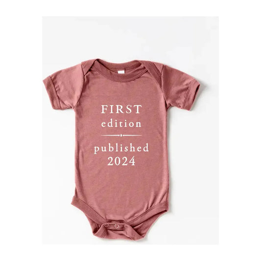 First Edition Book Style Baby Onesie