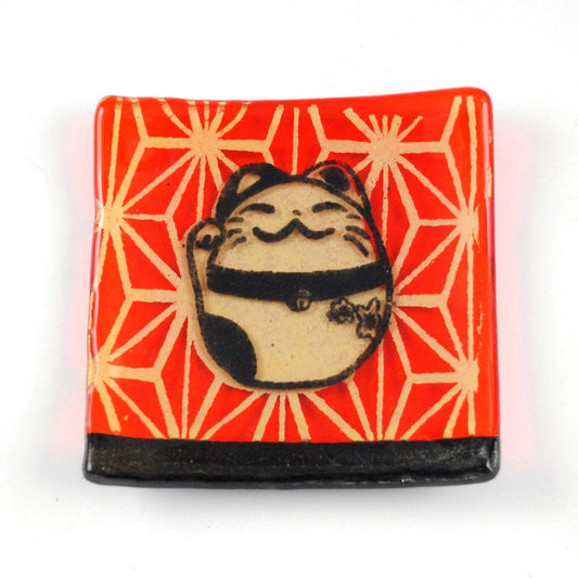 "Lucky Cat" Fused Glass 4.5" Catch-All Dish
