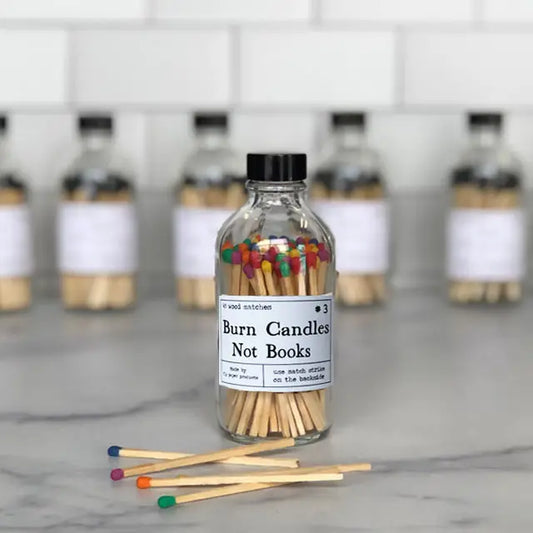 Burn Candles Not Books Rainbow Safety Match Bottle