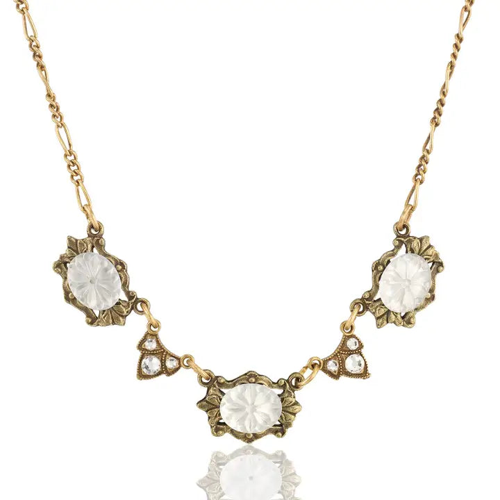 Etched Oval Shape Glass Collar Necklace