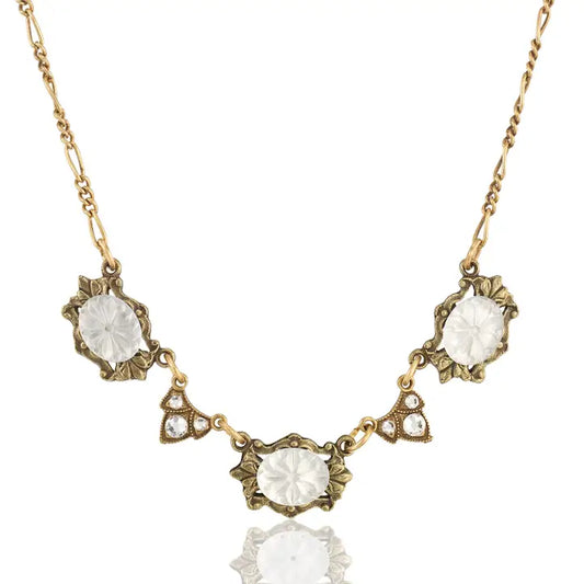 Etched Oval Shape Glass Collar Necklace
