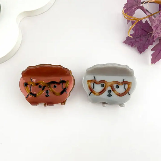Cute Dog with Heart Glasses Hair Claw Clip