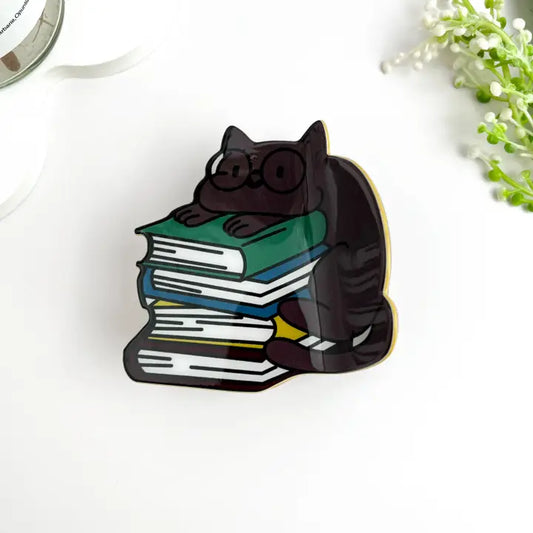 Studious Cat & Book Hair Claw