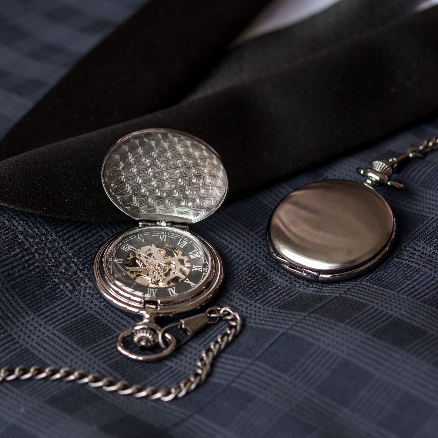 Silver Mechanical Pocket Watch & Fob