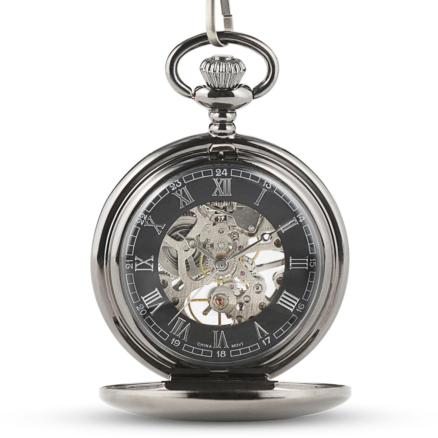 Silver Mechanical Pocket Watch & Fob