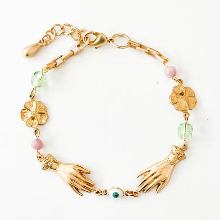 Adjustable Pastel and Flower Charm Bracelet For Spring