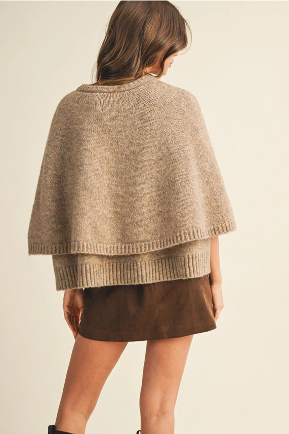Button Front Tiered Knit Capelet