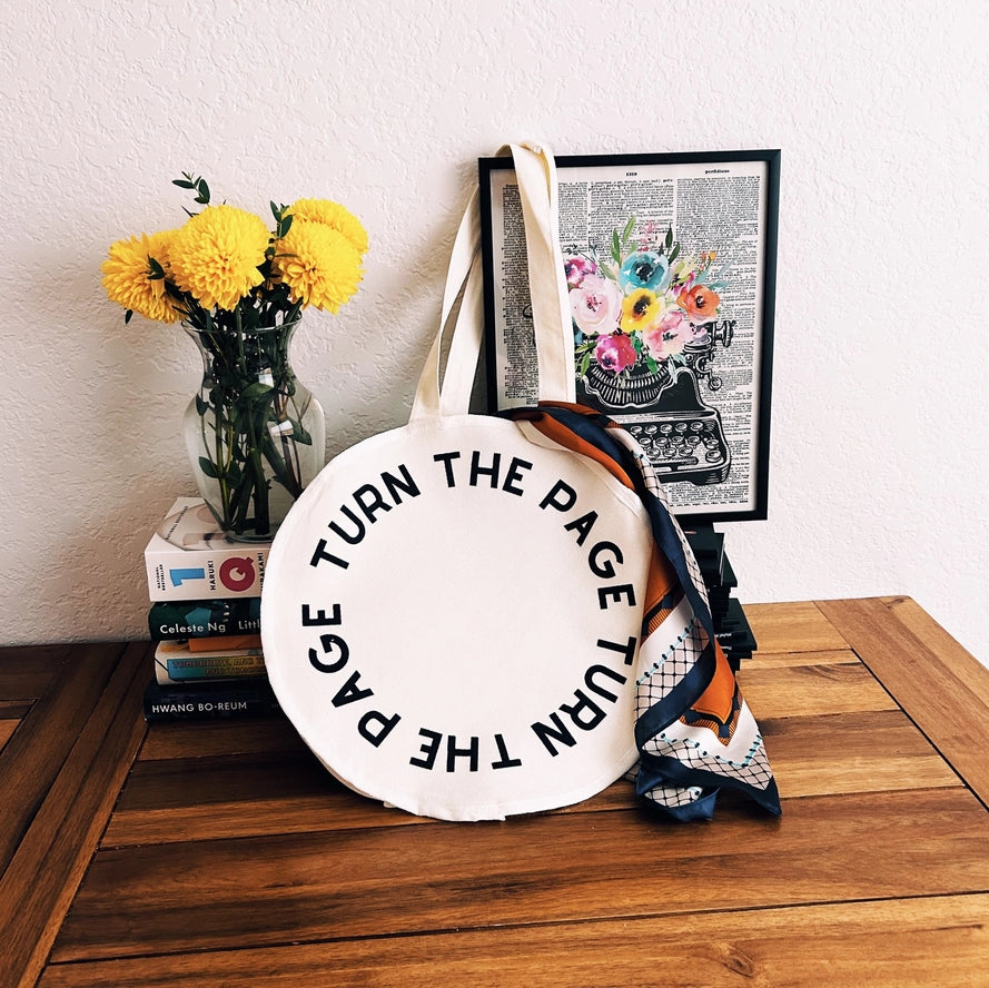 Turn the Page Circle Tote, Canvas Tote Bag