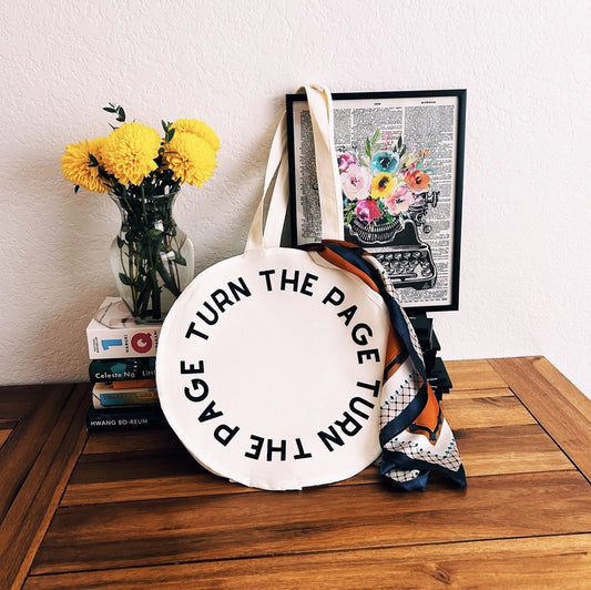Turn the Page Circle Tote, Canvas Tote Bag