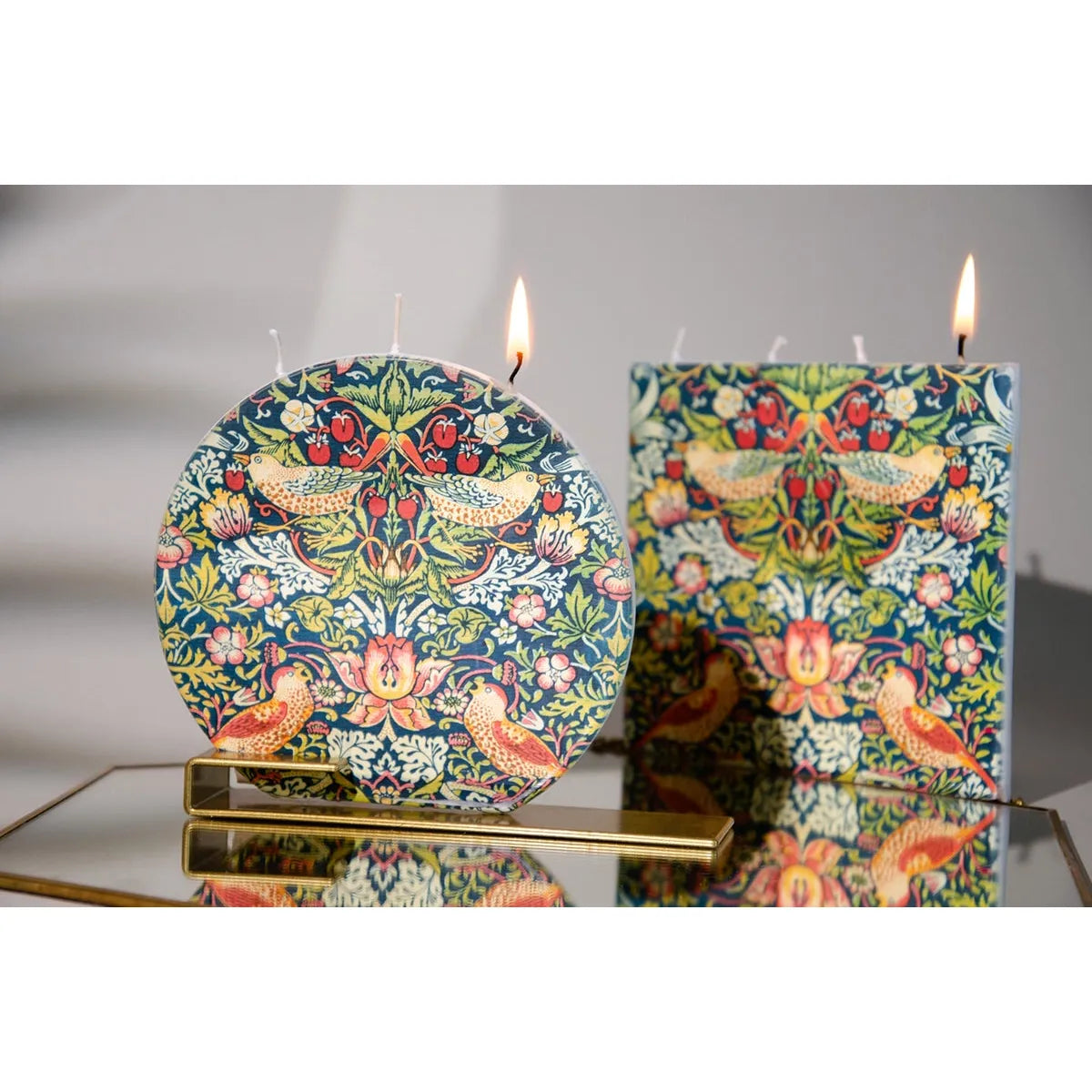 Flat Hand-Crafted 6" Round Candle - Strawberry Thief