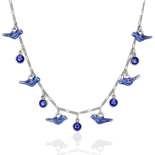 I Flock To You Crystal Blue Bird Charm Necklace