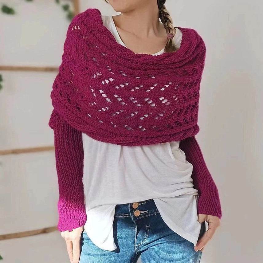 Cable Knit Infinity Scarf with Sleeves For Fall