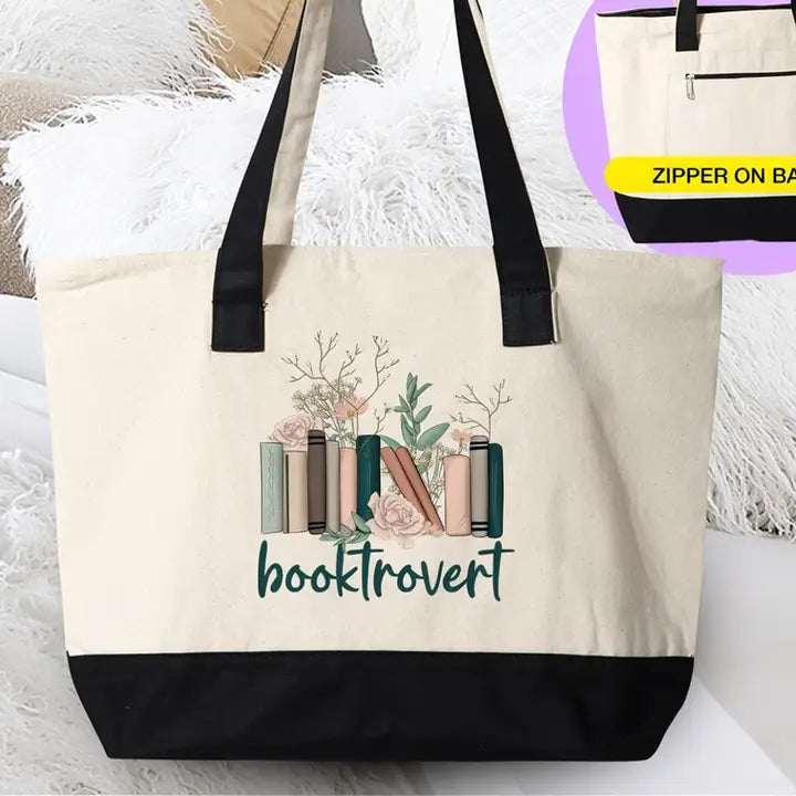 Booktrovert Canvas Zipper Tote