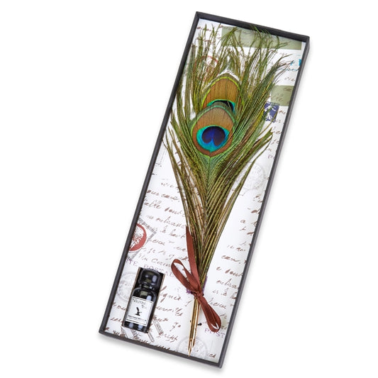 Natural Peacock Quill Nib Pen & Ink Set