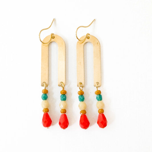 Brass Arch Earrings with Glass Beads