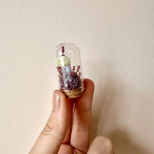 Purple Crystal Fairy Garden Mini Glass Cloche Terrarium