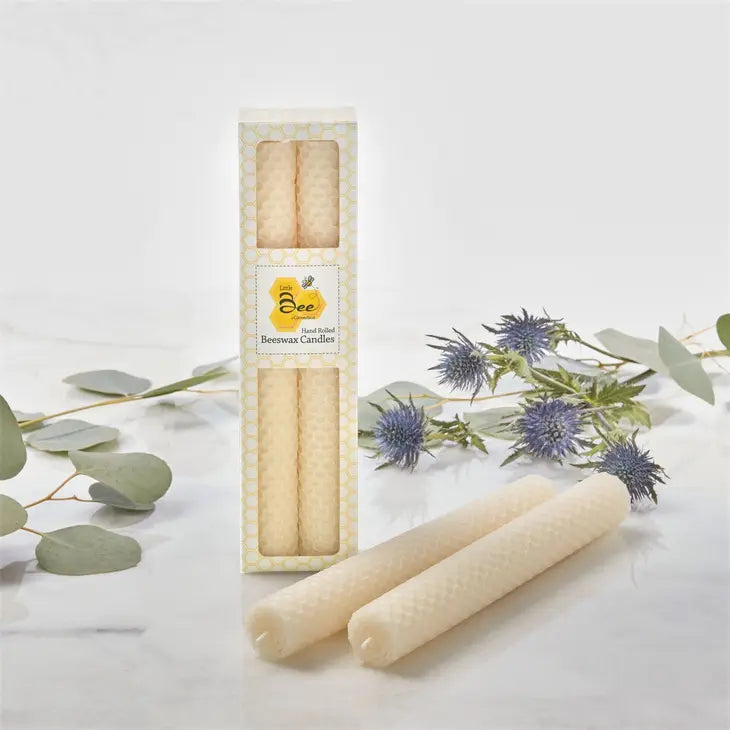 8" Hand-Rolled Beeswax Taper Candles