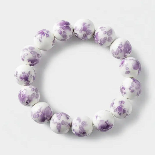 Ink-Wash Painted Ceramic Bead Bracelet