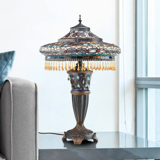 Parisian Antique Bell Shade Stained Glass Table Lamp