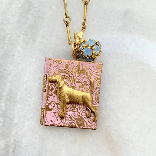 Brocade Etched Dog Locket Necklace
