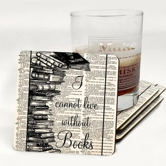Cannot Live Without Books Wooden Drink Coaster