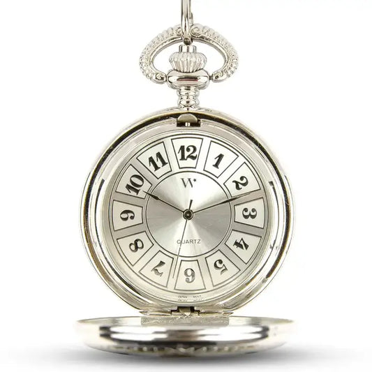 Silver Mechanical Pocket Watch w/ Photo & Fob - Blank