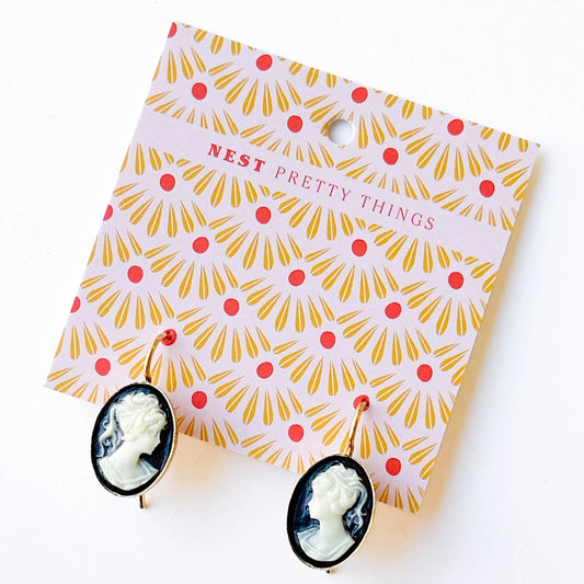 Small Black Cameo Earrings
