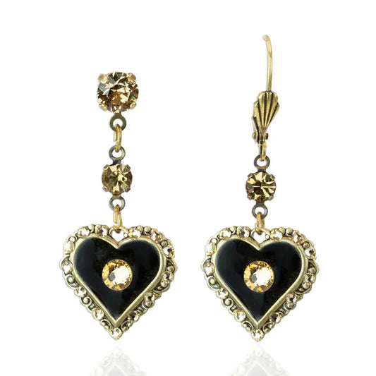 Shimmering Black and Gold Heart Earrings