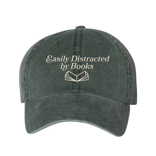 Easily Distracted By Books Embroidered Pigment Dyed Hat