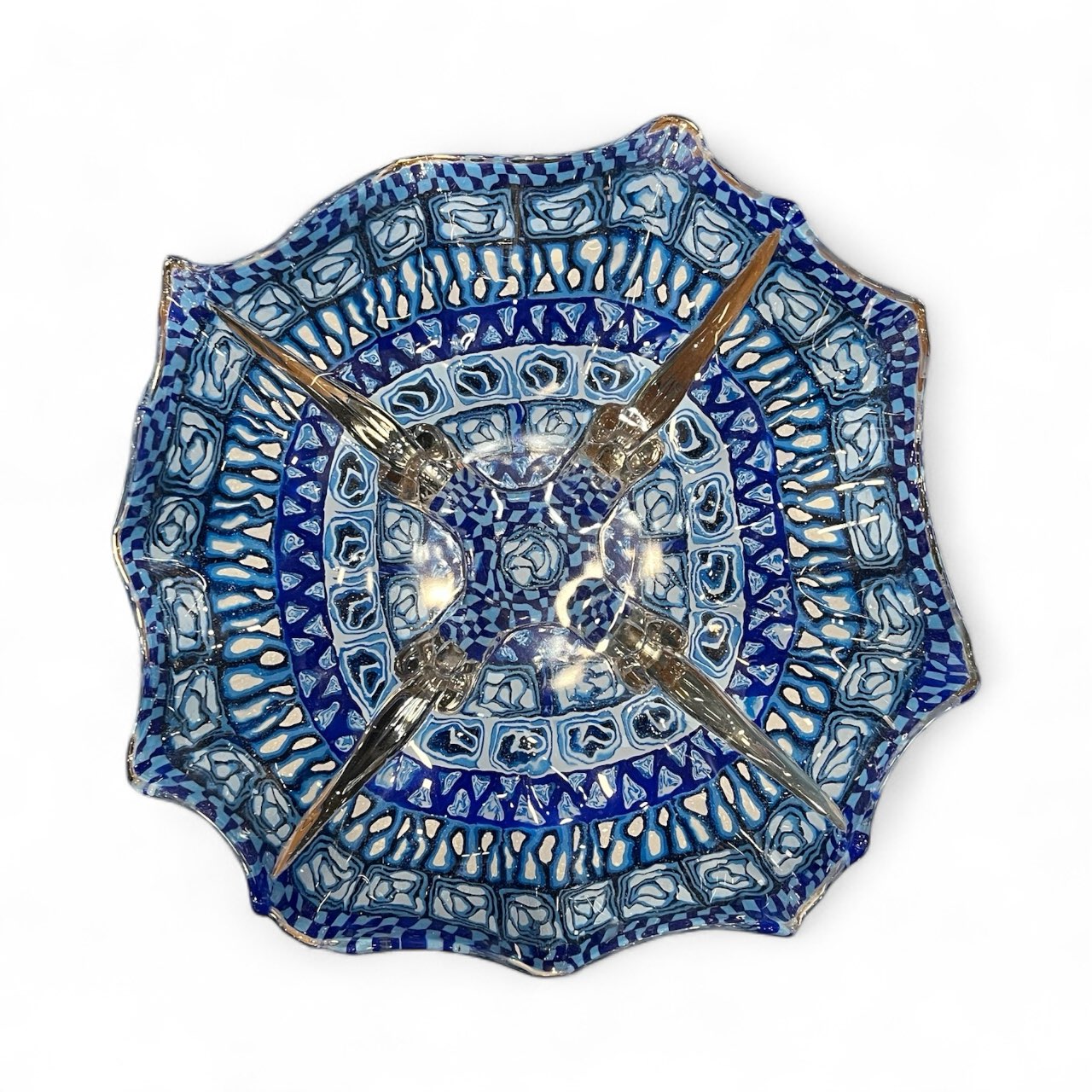 Footed Glass Fruitbowl decorated with Polymer Clay